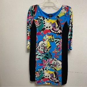 NWT Nicole by Nicole Miller Blue Butterfly Floral Bodycon Dress M